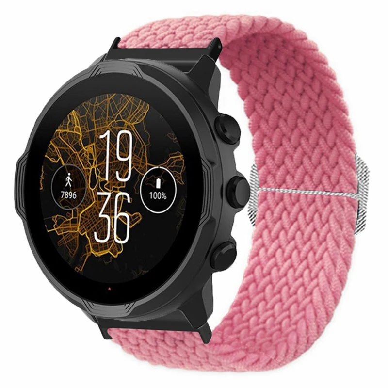 Suunto Spartan Sport Wrist HR Baro / Suunto 7 Watch Strap 24mm Braided Nylon Band - Pink+White