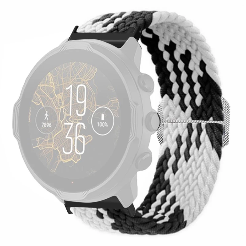 Suunto Spartan Sport Wrist HR Baro / Suunto 7 Watch Strap 24mm Braided Nylon Band - Pink+White