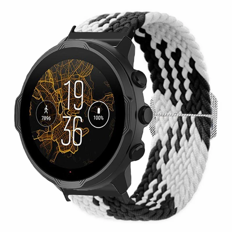 Suunto Spartan Sport Wrist HR Baro / Suunto 7 Watch Strap 24mm Braided Nylon Band - Pink+White