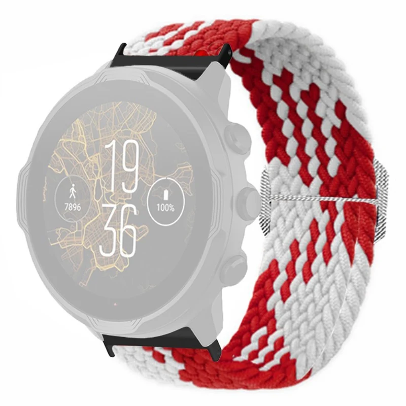 Suunto Spartan Sport Wrist HR Baro / Suunto 7 Watch Strap 24mm Braided Nylon Band - Pink+White