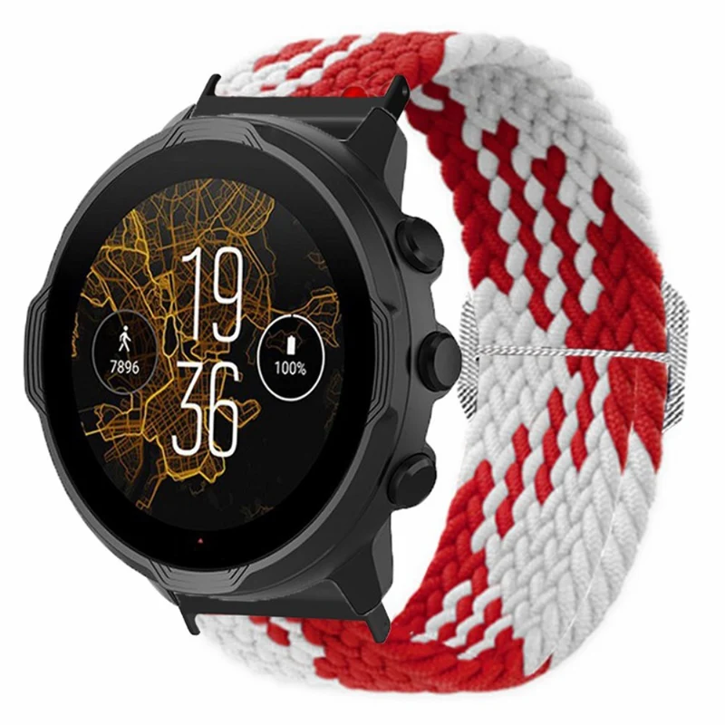 Suunto Spartan Sport Wrist HR Baro / Suunto 7 Watch Strap 24mm Braided Nylon Band - Pink+White