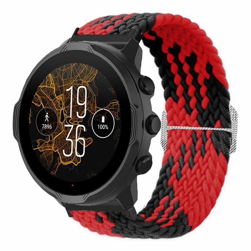 Suunto Spartan Sport Wrist HR Baro / Suunto 7 Watch Strap 24mm Braided Nylon Band - Pink+White