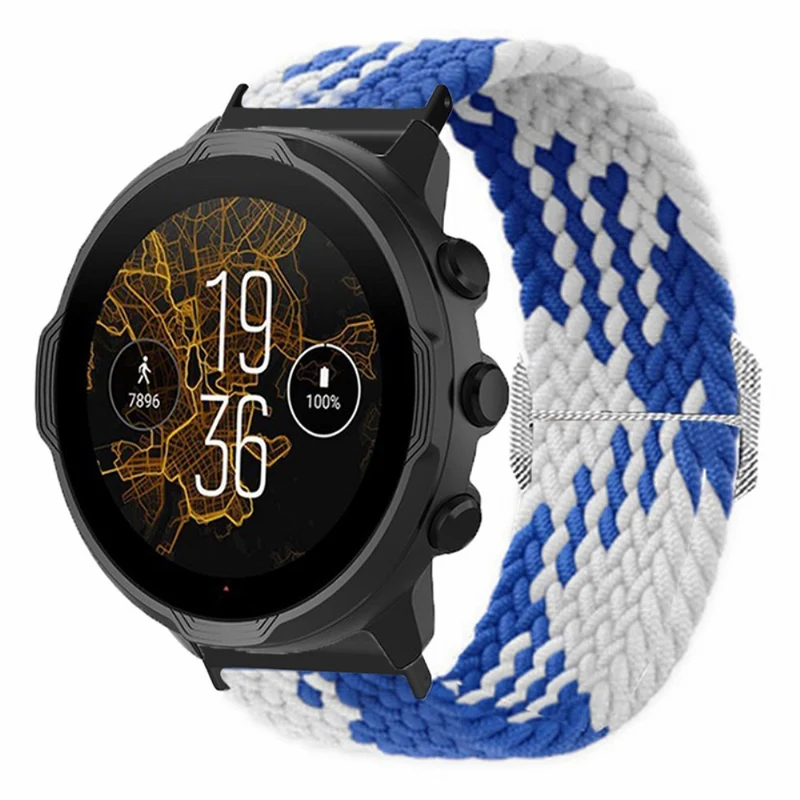 Suunto Spartan Sport Wrist HR Baro / Suunto 7 Watch Strap 24mm Braided Nylon Band - Pink+White