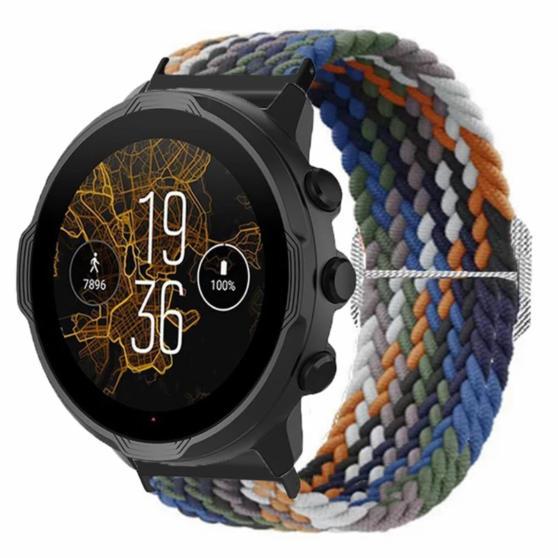 Suunto Spartan Sport Wrist HR Baro / Suunto 7 Watch Strap 24mm Braided Nylon Band - Pink+White