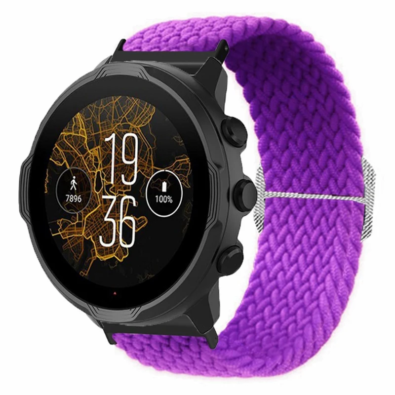 Suunto Spartan Sport Wrist HR Baro / Suunto 7 Watch Strap 24mm Braided Nylon Band - Pink+White