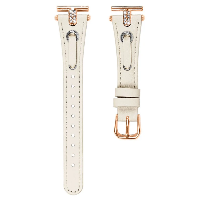 Pebble Time Round / Pebble 2 Genuine Cow Leather Watch Band Rhinestone Decor - Apricot