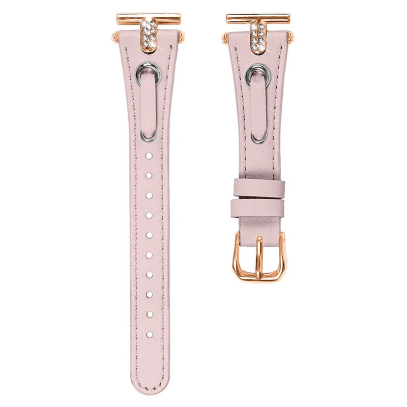 Pebble Time Round / Pebble 2 Genuine Cow Leather Watch Band Rhinestone Decor - Apricot