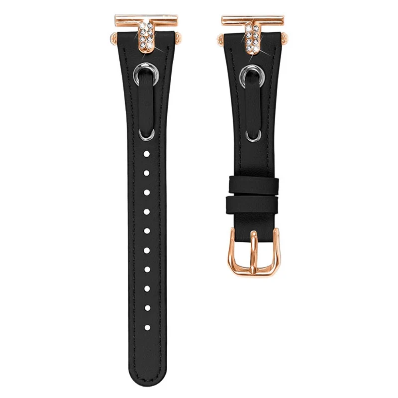 Pebble Time Round / Pebble 2 Genuine Cow Leather Watch Band Rhinestone Decor - Apricot