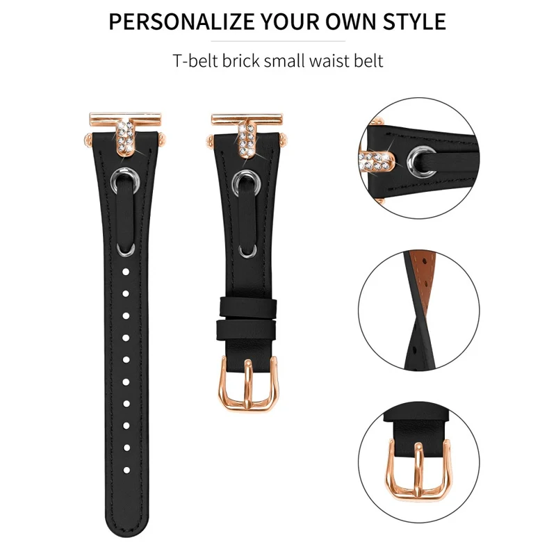 Pebble Time Round / Pebble 2 Genuine Cow Leather Watch Band Rhinestone Decor - Apricot