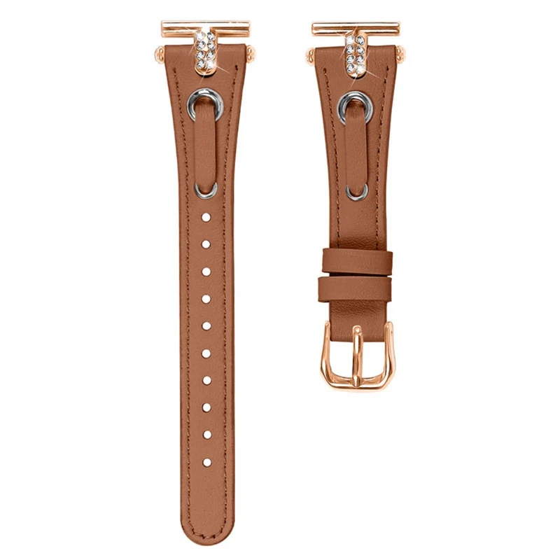 Pebble Time Round / Pebble 2 Genuine Cow Leather Watch Band Rhinestone Decor - Apricot