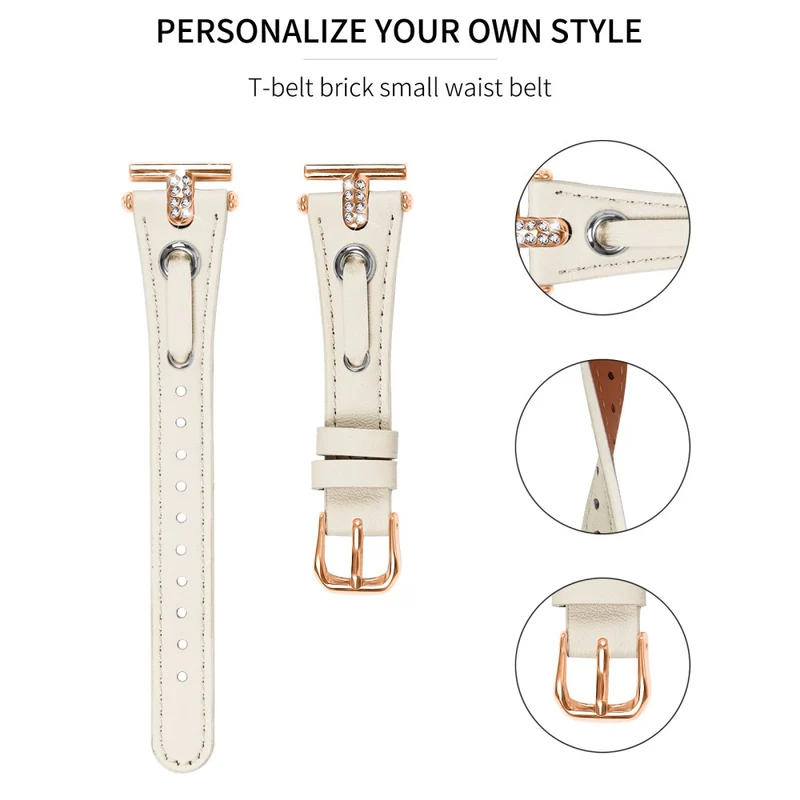 Misfit Vapor Genuine Cow Leather Watch Band Rhinestone Decor Watch Strap
