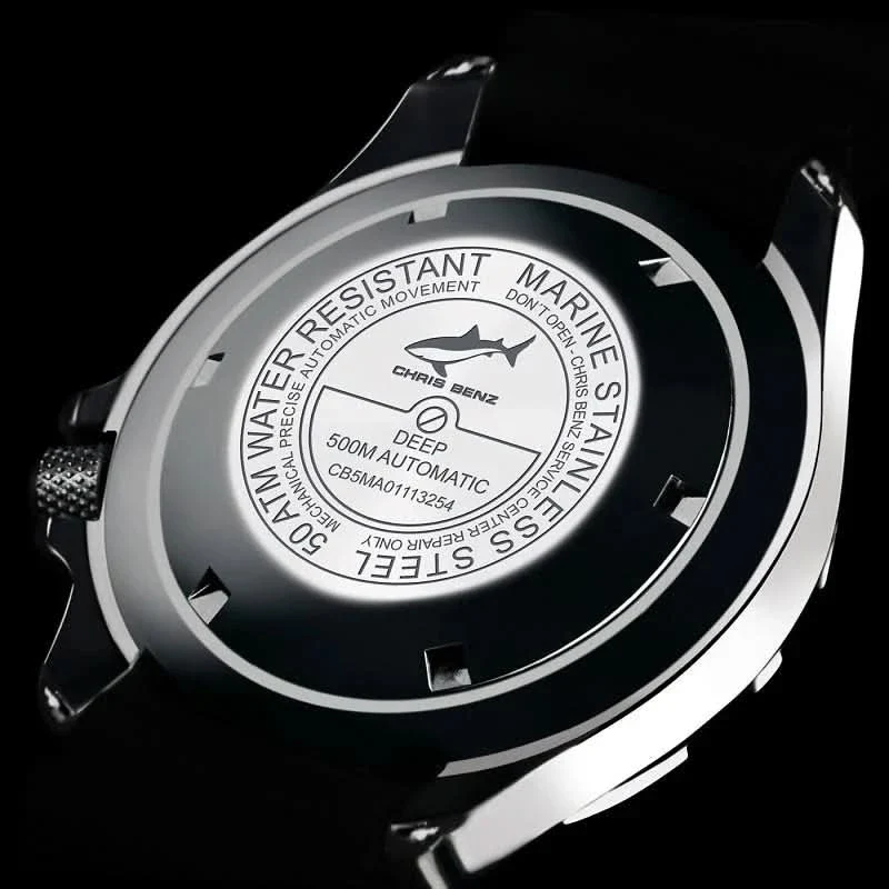Chris Benz DEEP 500M Automatic CB-500A-O-MB Herrenuhr • 500m wasserdicht • Shark Proof