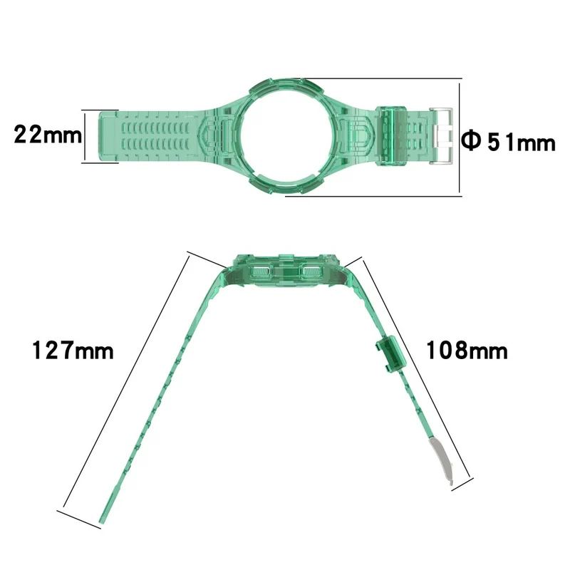Samsung Galaxy Watch4 Classic 46mm Flexible Watch Band Ajustable Strap with Integrated Watch Case - Transparent Green