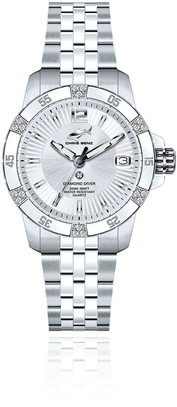 Chris Benz Diamond Diver CB-DD200-SI-MBJ Damenuhr • 19 Diamanten • 200m Wasserdicht