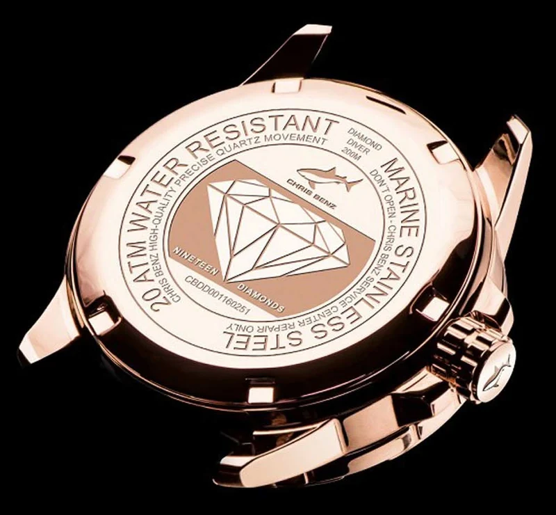 Chris Benz Diamond Diver CB-DD200-SIR-MBJ Damenuhr • 19 echte Diamanten • 200m wasserdicht