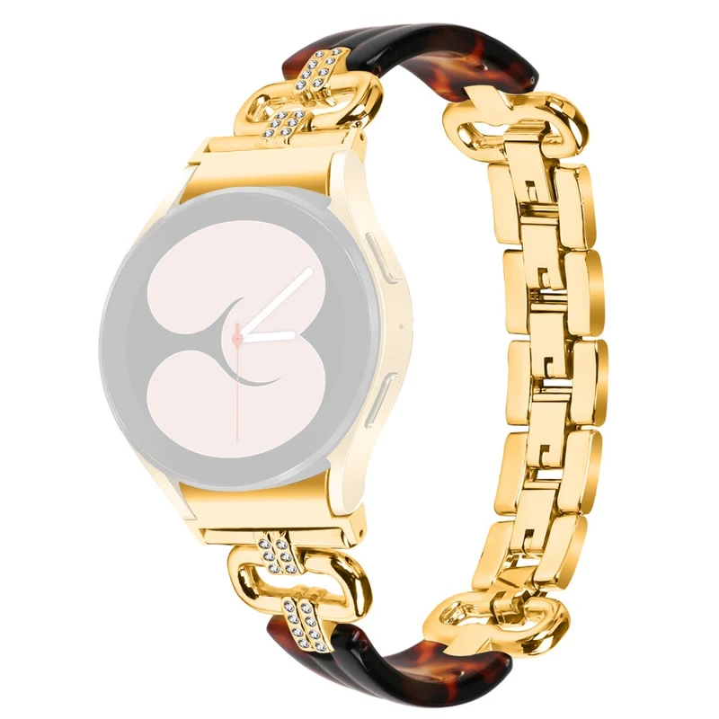 Samsung Galaxy Watch6 20mm Resin and Stainless Steel Strap Replacement Band - Black / Purple+Green Pattern