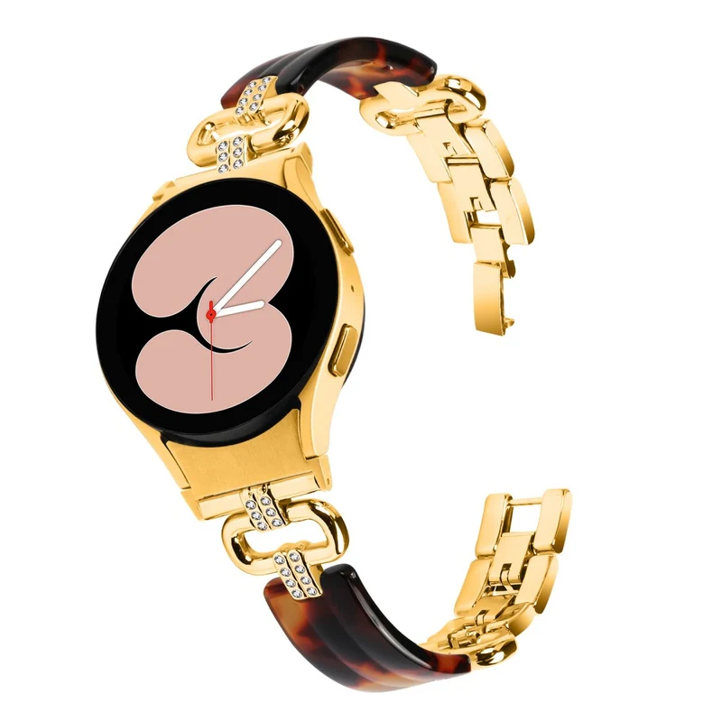 Samsung Galaxy Watch6 20mm Resin and Stainless Steel Strap Replacement Band - Black / Purple+Green Pattern