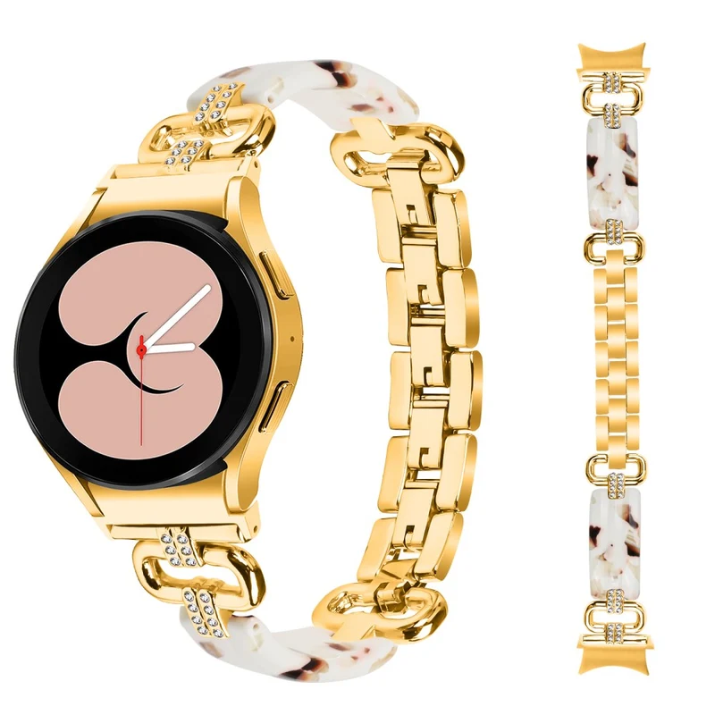 Samsung Galaxy Watch6 20mm Resin and Stainless Steel Strap Replacement Band - Black / Purple+Green Pattern