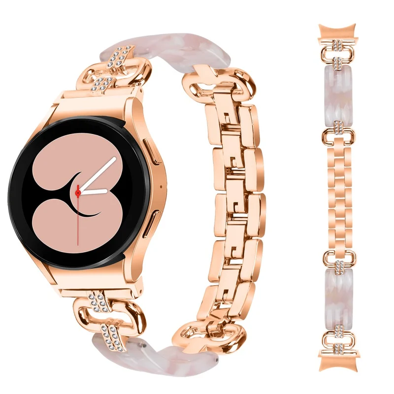 Samsung Galaxy Watch6 20mm Resin and Stainless Steel Strap Replacement Band - Black / Purple+Green Pattern