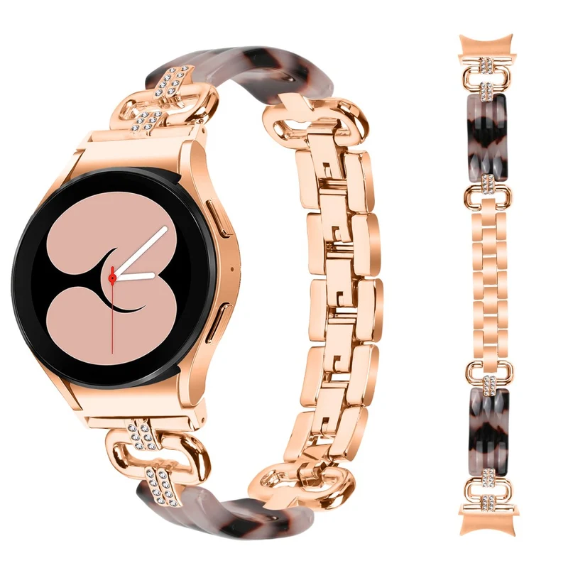 Samsung Galaxy Watch6 20mm Resin and Stainless Steel Strap Replacement Band - Black / Purple+Green Pattern
