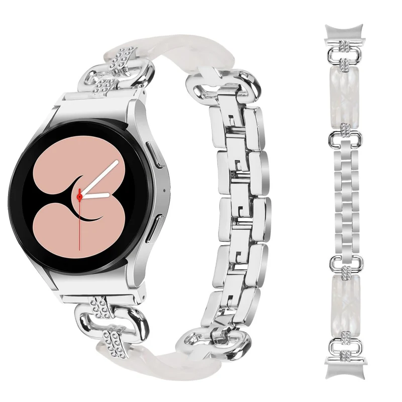 Samsung Galaxy Watch6 20mm Resin and Stainless Steel Strap Replacement Band - Black / Purple+Green Pattern