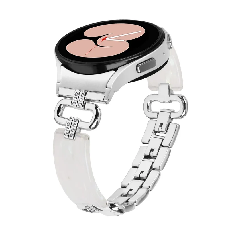 Samsung Galaxy Watch6 20mm Resin and Stainless Steel Strap Replacement Band - Black / Purple+Green Pattern