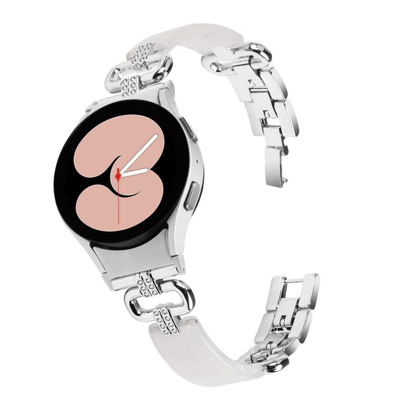 Samsung Galaxy Watch6 20mm Resin and Stainless Steel Strap Replacement Band - Black / Purple+Green Pattern