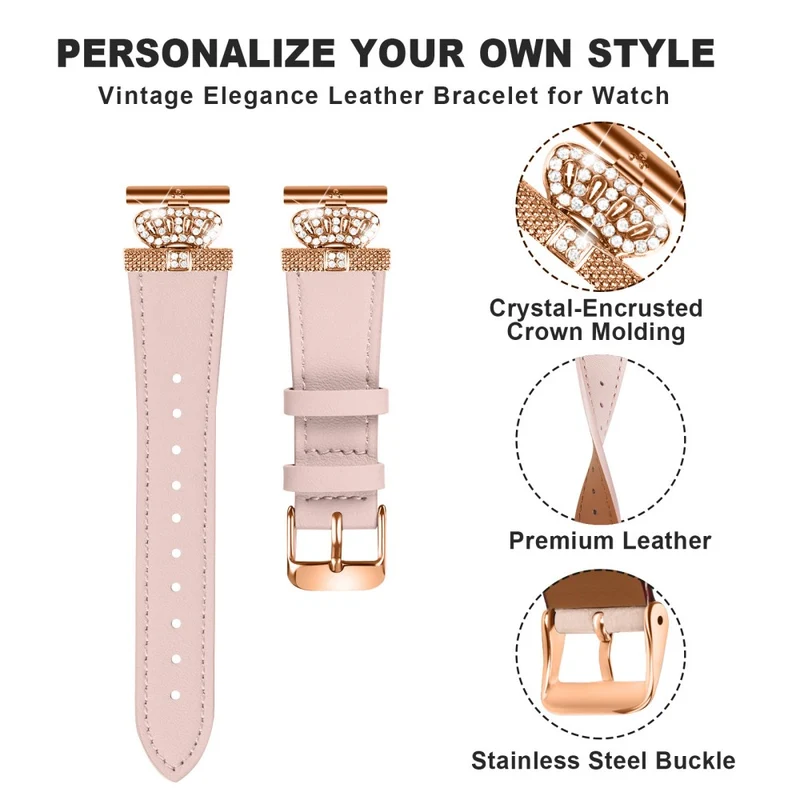 LG Watch Sport Watch Band Rhinestone Crown Connector Cowhide Strap