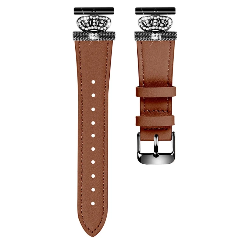 LG Watch Sport Wrist Band Rhinestone Crown Design Cowhide Watch Strap