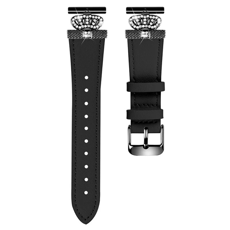 LG Watch Sport Wrist Band Rhinestone Crown Design Cowhide Watch Strap