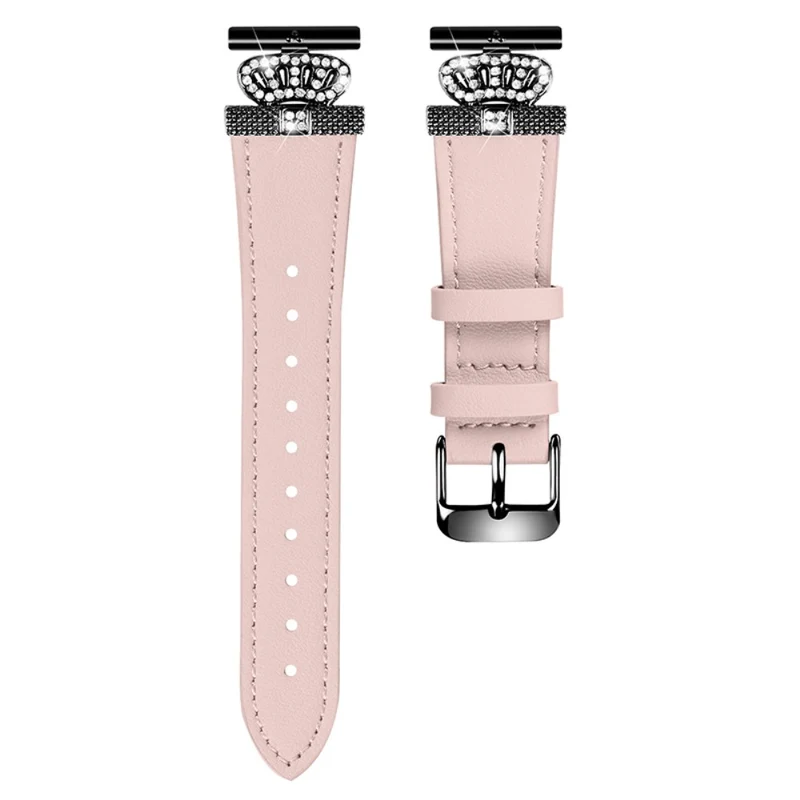 LG Watch Sport Wrist Band Rhinestone Crown Design Cowhide Watch Strap