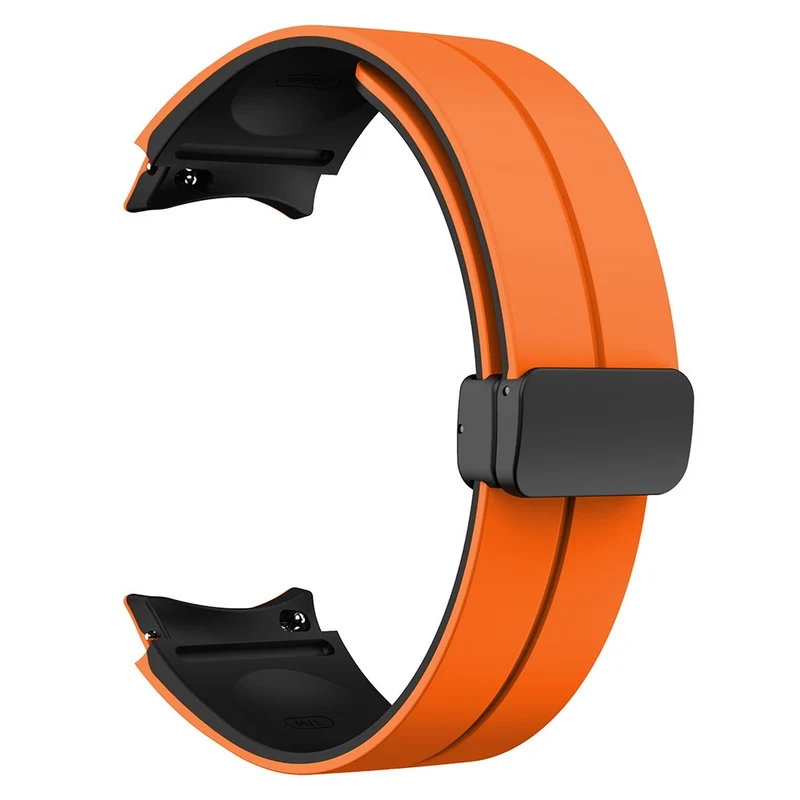 Samsung Galaxy Watch 5 Pro 45mm Magnetic Buckle Wrist Band Bi-color Silicone Strap - Orange + Black