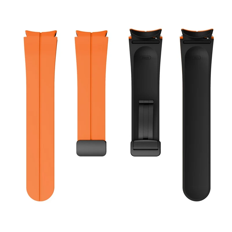 Samsung Galaxy Watch 5 Pro 45mm Magnetic Buckle Wrist Band Bi-color Silicone Strap - Orange + Black