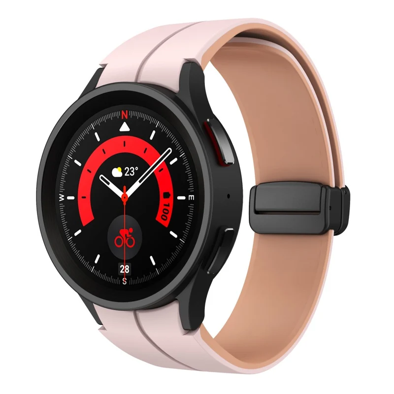 Samsung Galaxy Watch 5 Pro 45mm Magnetic Buckle Wrist Band Bi-color Silicone Strap - Orange + Black