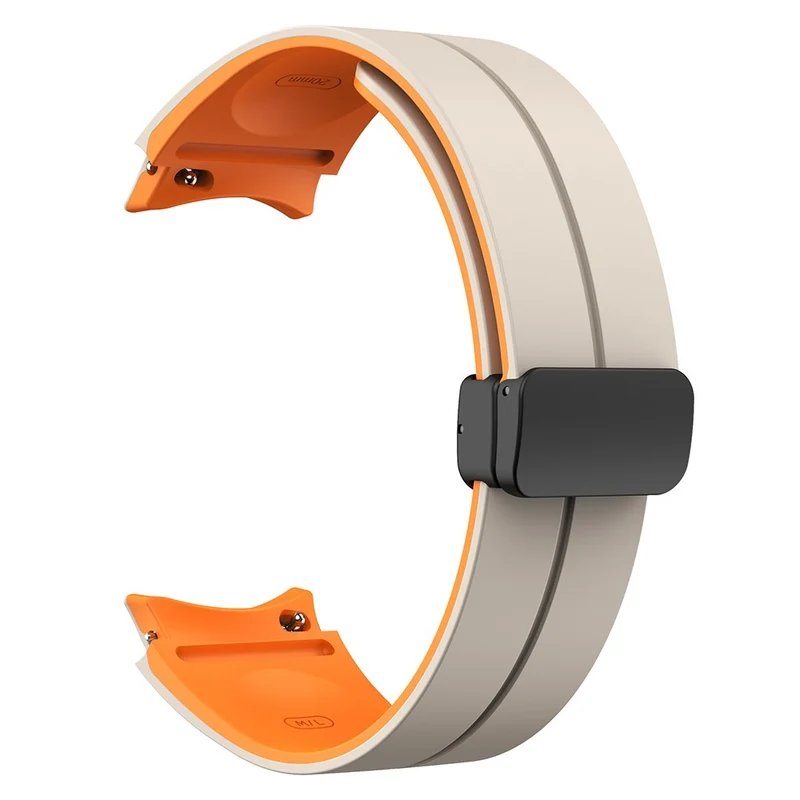 Samsung Galaxy Watch 5 Pro 45mm Magnetic Buckle Wrist Band Bi-color Silicone Strap - Orange + Black
