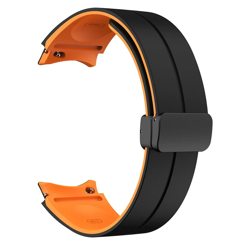 Samsung Galaxy Watch 5 Pro 45mm Magnetic Buckle Wrist Band Bi-color Silicone Strap - Orange + Black