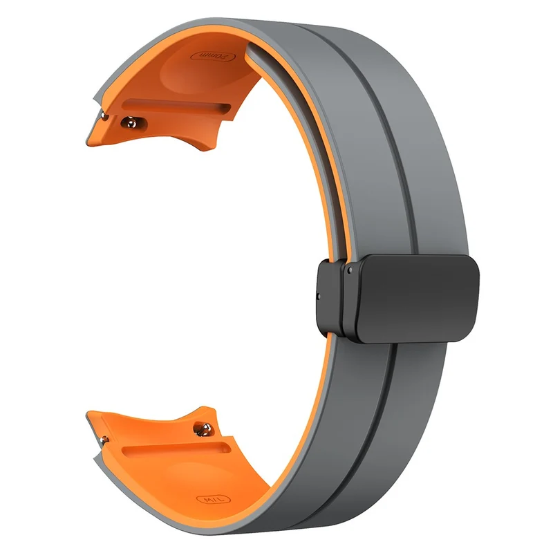 Samsung Galaxy Watch 5 Pro 45mm Magnetic Buckle Wrist Band Bi-color Silicone Strap - Orange + Black