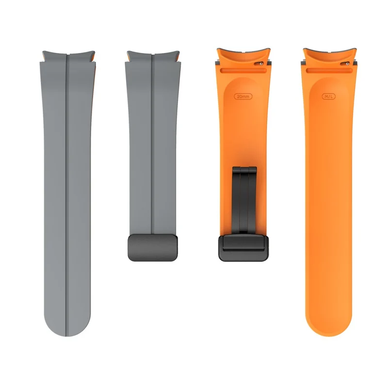 Samsung Galaxy Watch 5 Pro 45mm Magnetic Buckle Wrist Band Bi-color Silicone Strap - Orange + Black