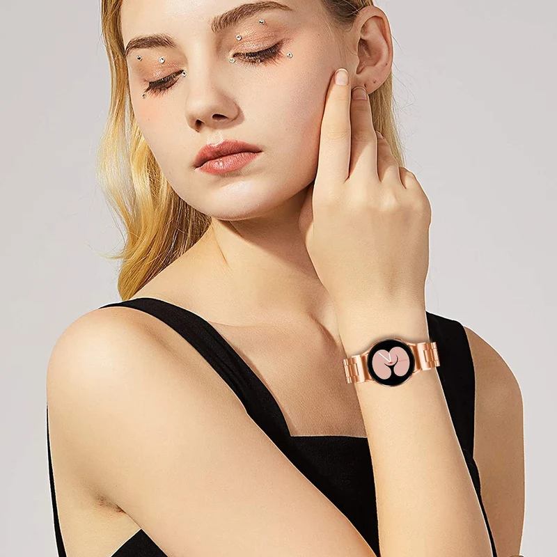Samsung Galaxy Watch 20mm Stainless Steel Strap Quick Release Connector Watch Band - Silver / Rose Gold