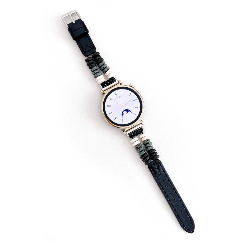 Coros Watch GT 4 41mm / Garmin Venu 3S 18mm Leather Watch Strap Volcanic Rock Beads Band