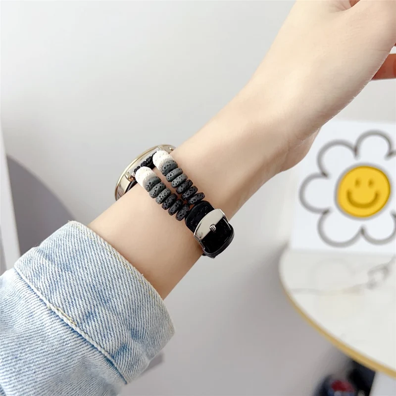 Coros Watch GT 4 41mm / Garmin Venu 3S 18mm Leather Watch Strap Volcanic Rock Beads Band