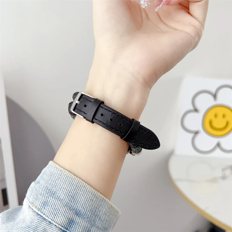 Coros Watch GT 4 41mm / Garmin Venu 3S 18mm Leather Watch Strap Volcanic Rock Beads Band