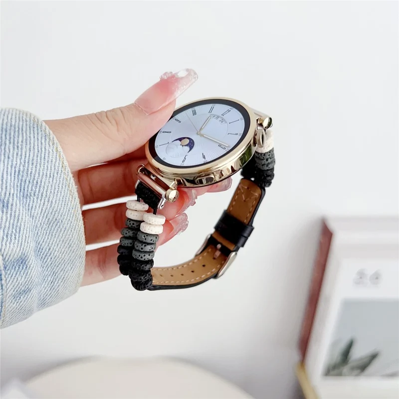 Coros Watch GT 4 41mm / Garmin Venu 3S 18mm Leather Watch Strap Volcanic Rock Beads Band