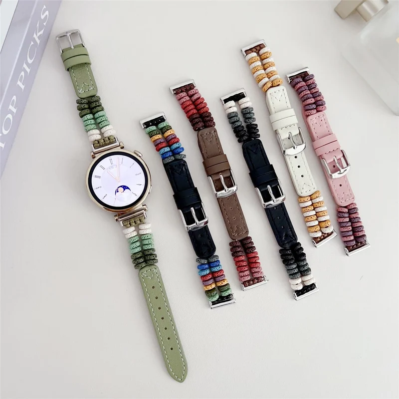 Coros Watch GT 4 41mm / Garmin Venu 3S 18mm Leather Watch Strap Volcanic Rock Beads Band