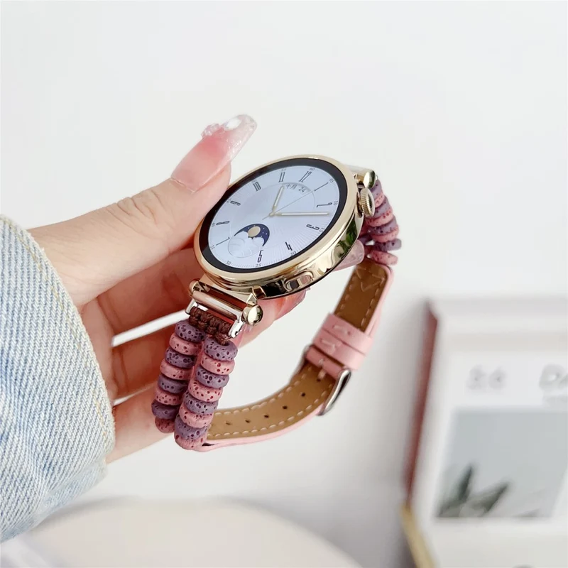 Coros Watch GT 4 41mm / Garmin Venu 3S 18mm Leather Watch Strap Volcanic Rock Beads Band