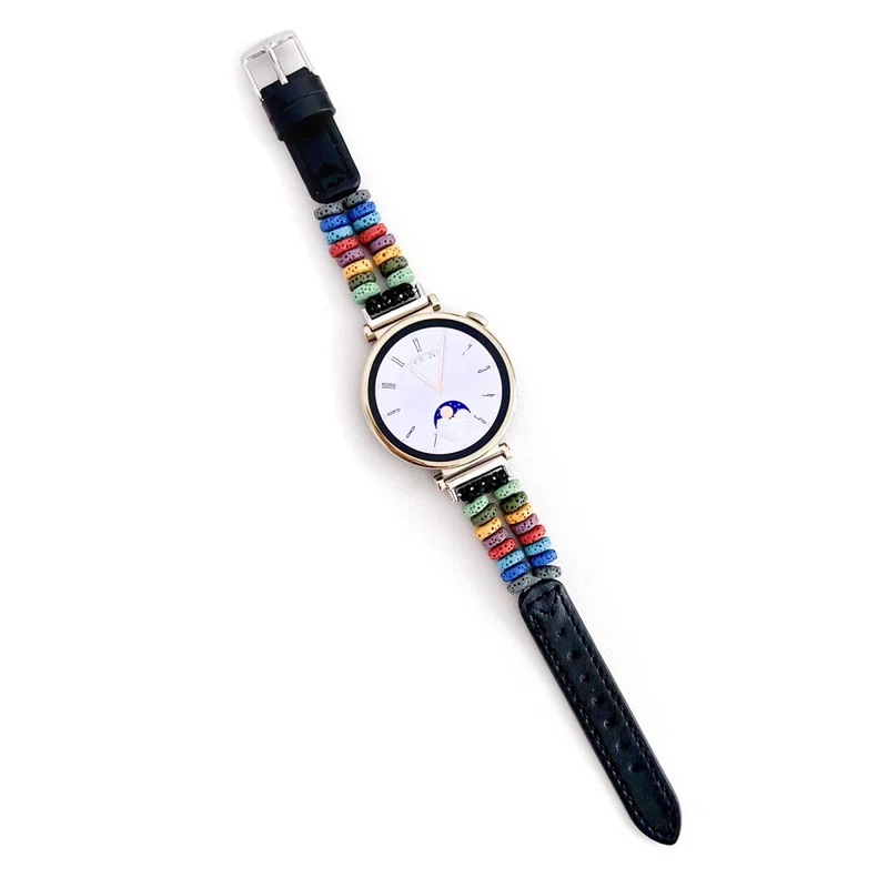 Coros Watch GT 4 41mm / Garmin Venu 3S 18mm Leather Watch Strap Volcanic Rock Beads Band