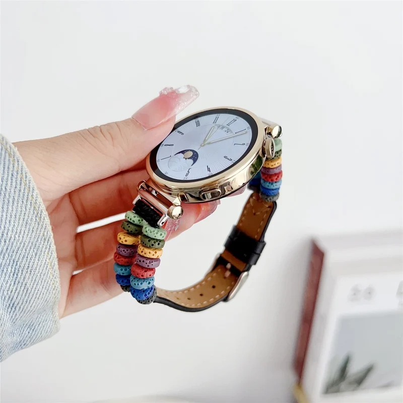 Coros Watch GT 4 41mm / Garmin Venu 3S 18mm Leather Watch Strap Volcanic Rock Beads Band