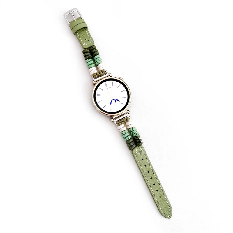 Coros Watch GT 4 41mm / Garmin Venu 3S 18mm Leather Watch Strap Volcanic Rock Beads Band