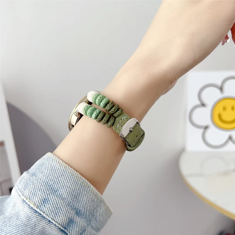 Coros Watch GT 4 41mm / Garmin Venu 3S 18mm Leather Watch Strap Volcanic Rock Beads Band