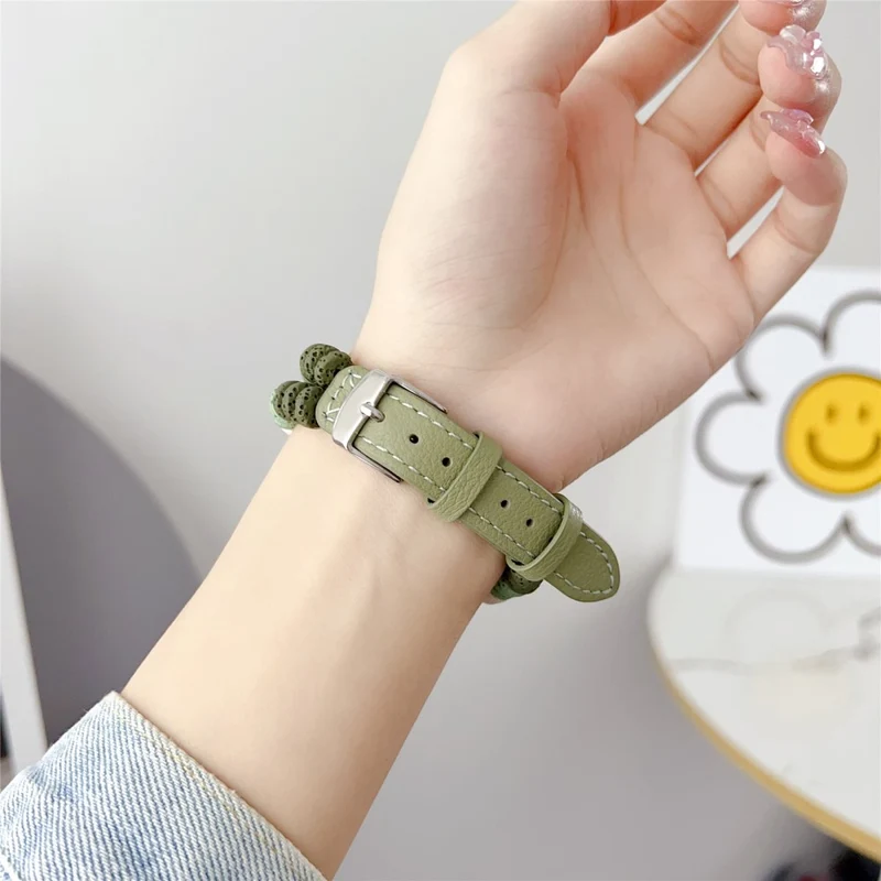Coros Watch GT 4 41mm / Garmin Venu 3S 18mm Leather Watch Strap Volcanic Rock Beads Band